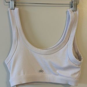 Alo White Ribbed Sports Bra Size Medium